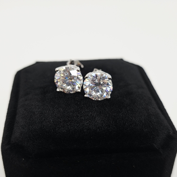6ct.tw Moissanite 4 Prong Silver Earrings - Picture 3 of 13